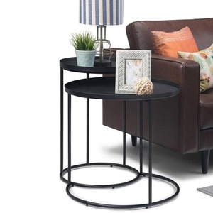 Juego de 2 mesas de centro modernas con estructura de metal, mesas de centro redondas negras para sala de estar, diseño minimalista - Product Image 6
