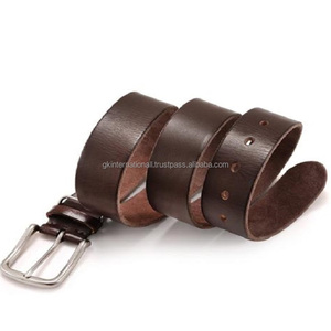 100% CINTURÓN CASUAL VERSÁTIL DE CUERO GENUINO HECHO A MANO CINTURÓN MARRÓN OSCURO CON HEBILLA DE LATÓN ACABADO PLATEADO Y RETENEDOR - Product Image 5