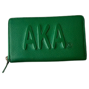 Green Zip Around <b>Wallet</b> with Embossed AKA Lettering, Long Faux Leather Clutch Purse with Card Slots and Coin Pocket <b>Women</b> - Product Image 1