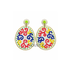 Pendientes de cuentas multicolor hechos a mano para mujer, con diseño bohemio en rojo, azul y amarillo, pendientes colgantes de cuentas de semillas. - Product Image 1