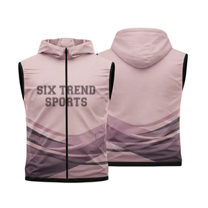 เสื้อกั๊กมีฮู้ดแขนกุดสำหรับผู้ชาย Six Trend Sports ลายดอกไม้สีน้ำเงิน ซิปด้านหน้า ระบายอากาศได้ดี ทรงปกติ สไตล์สปอร์ต - Product Image 1