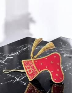 Festive Zari Christmas Stocking Hanging <b>Ornament</b> with Thread & Beadwork – Holiday Decor for Gifting & Home - Product Image 2