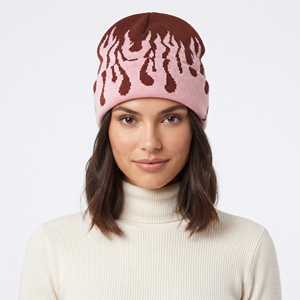 Nouveauté : Bonnet de haute qualité, couleur blanche et motif flamme noire, chaud pour l'hiver - Product Image 5