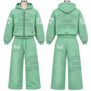 Conjunto de Sudadera con Capucha Personalizada Extra Grande con Cremallera y Bordado, Detalles de Pedrería, Unisex, 100% Algodón, Felpa Francesa Antiarrugas, Estilo Urbano - Product Image 2