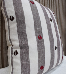 100% Flax Linen Embroidered Striped Cushion Cover Decorative <b>Throw</b> Pillow Case Minimalist Home Decor Wholesale Manufacturer - Product Image 3