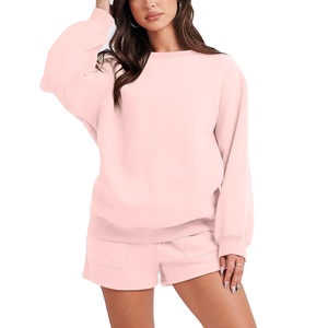 Logo personalizado hecho de fábrica 2 piezas 100% algodón polar conjuntos cortos de mujer invierno Casual Streetwear Sweat Shorts sudadera trajes - Product Image 1