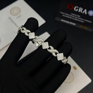 Bracelet à maillons Infinity en argent 925 serti de diamants, chaîne Hip Hop avec grappe de diamants carrés, finition or blanc, bijou de caractère - Product Image 3
