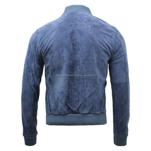 Veste universitaire en daim bleu pour homme, col montant, fermeture éclair, style décontracté, logo sur le devant, coupe ajustée, hiver, vintage - Product Image 4