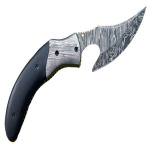 Cuchillo de Camping de Acero de Damasco con Hoja Fija y Mango de Madera, Cuchillo de Caza Hecho a Mano para Exteriores con Funda Protectora de Cuero a Juego - Product Image 1