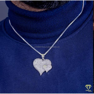 Fully Iced <b>Heart</b> <b>Shape</b> Pendant Necklace In Sterling Silver With Moissanite Diamonds Urban Hip Hop Jewelry - Product Image 3