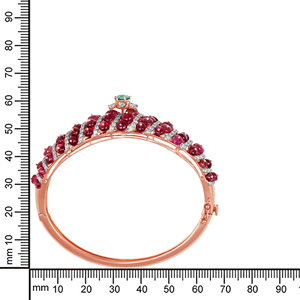 Luxury Rose Gold <b>Ruby</b> and Diamond Bangle <b>Bracelet</b> with Cascading <b>Ruby</b> Beads and Emerald Floral Centerpiece - Product Image 3