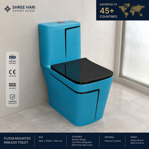 Modern One Piece Ceramic Toilet Square Bowl Dark Blue Design Contemporary Style Floor Mounted Washdown Slow - Product Image 3