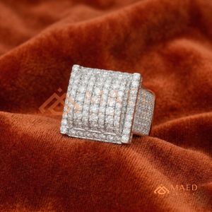 Iced Out Tiered Square <b>Ring</b> in 925 Sterling <b>Silver</b> – Vertical Row Statement Band <b>Men</b>’s <b>Silver</b> Multi-Row Bust Down <b>Ring</b> - Product Image 2