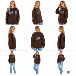 เสื้อสเวตเชิ้ตคอกลมผู้หญิง FAITH ลายตารางหมากรุก แต่งผ้าทวิลล์ คอเต่า ทรงโอเวอร์ไซส์ หลวม สวมใส่สบาย แบบสั่งทำพิเศษ - Product Image 6