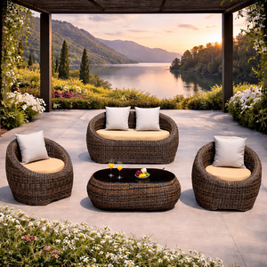 Conjunto de Sofás de Ratán para Exteriores, Jardín, Villa y Patio de Resort, Muebles Modernos de Mimbre con Cojines para Relajarse al Aire Libre - Product Image 1