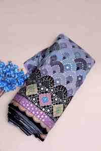 Heavy Mirror Work <b>Black</b> Bandhani Border Dress Material for Lebanon Evening <b>Kaftans</b> Traditional Indian Pastel Geometric Textile - Product Image 5