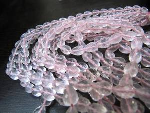 Natural Rose Quartz Faceted Drops, Straight <b>Drilled</b> Beads Strand 8 inches long - Product Image 1