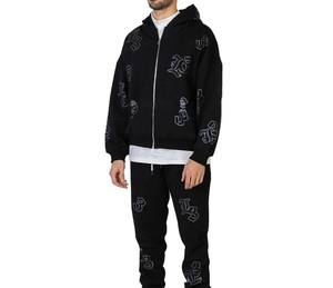 Ensemble de survêtement et pantalon de jogging légers pour hommes avec strass, survêtements à strass avec patchs en cristal personnalisés pour les soirées décontractées - Product Image 1
