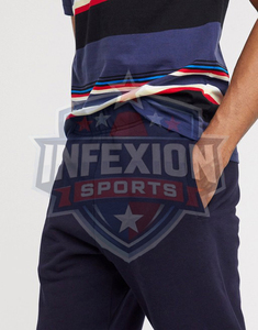 Men's Navy Blue Corduroy Sweatpants With Side Pockets Elastic Waist Casual Autumn Wear Breathable Midweight Knitted Pants - Product Image 3