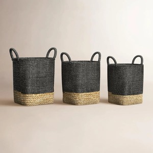 Set of 3 Black and Natural Seagrass <b>Baskets</b> Handmade <b>Storage</b> <b>Basket</b> Wholesale eco-friendly Made in Vietnam - Product Image 2