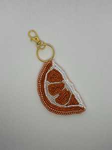 Hand Embroidered Eco-Friendly Woven Fruit Pattern Beaded Lemon Carabiner Keychain Felt Cut Style <b>Bag</b> <b>Charm</b> - Product Image 6