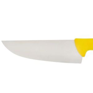 Couteaux de boucher à manche jaune avec lame large courbée argentée et poignée ergonomique avec protège-doigts pour la découpe de la viande, la tranche et la préparation des aliments - Product Image 5