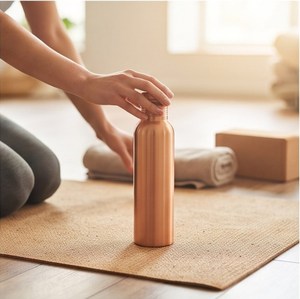 Copper <b>Water</b> Bottle with Screw-On Cap Reusable Metal Flask for <b>Hot</b> and Cold Beverages - Product Image 5