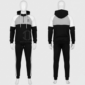 Men Color Blocking Hooded Tracksuit Set Full Sleeve Casual Sweatshirt With Side Pockets Autumn Wear <b>Leisurewear</b> Tracksuits - Product Image 3