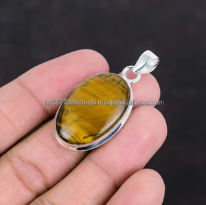 Colgante de piedras preciosas de ojo de tigre de gran venta, colgante hecho a mano Chapado en plata de ley 925, joyería curativa, regalo de Navidad personalizado - Product Image 3