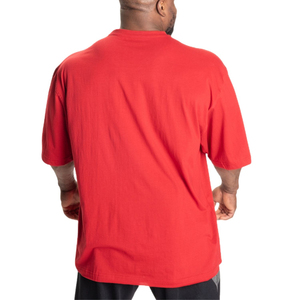 Men's <b>Red</b> Short Sleeve O-Neck <b>Oversized</b> Solid Color Casual T-<b>Shirt</b> Knitted Jersey Cotton Top - Product Image 2