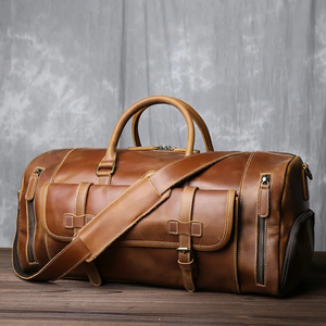 Men Genuine Leather Duffel Bag <b>30</b>-40L Zipper Hasp Closure Casual Travel <b>Backpack</b> with Interior Compartment - Product Image 1