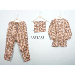 Conjunto de Pijama de Algodón 100% con Estampado Floral para Mujer, Manga Larga, Cuello en V, Cintura Elástica, Ropa de Dormir Informal de 2 Piezas para Verano - Product Image 1