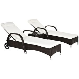 Set di Mobili da Esterno in 3 Pezzi, Marrone, con Sedia a Sdraio in Vimini, Braccioli, Cuscino, Poggiatesta, Tavolino Laterale e Ruote - Product Image 1