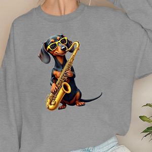 ดัชชุนด์เล่นเสื้อสเวตเชิ้ตผู้หญิงแซ็กโซโฟน - Product Image 5