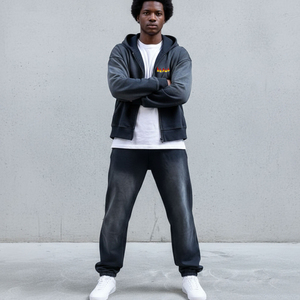 Ensemble sweat-shirt et pantalon de survêtement d'hiver personnalisé pour homme, coupe ample, épaules tombantes, style streetwear, fermeture éclair. - Product Image 1