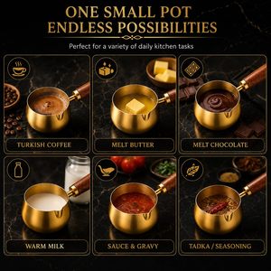 Stainless Steel Mini Sauce Pan Wooden Handle Non Stick Induction Base Modern <b>Small</b> Cooking <b>Pot</b> for Camping Tea Coffee Milk - Product Image 3
