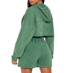 Conjunto de 2 Piezas de Ropa Deportiva Informal de Invierno para Mujer, Sudadera con Capucha y Cremallera, Estilo Lavado Ácido, Manga Larga, Conjunto Corto 2026 - Product Image 5