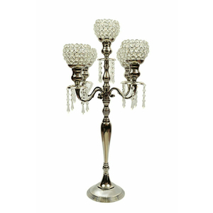 Candélabre de luxe à 5 bras en cristal pour centre de table de mariage, grand chandelier en métal argenté, vente en gros, directement de l'usine - Product Image 3