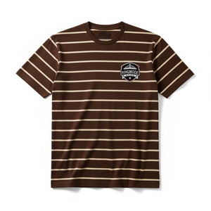 Camiseta Premium Personalizada con Bordado, Cuello Redondo, Color Marrón, para Hombre, Estilo Urbano, con Rayas Beige, Tela de Algodón de 220g - Product Image 1