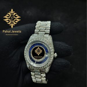 Ice <b>Blue</b> Dial Diamond Watch <b>Crystal</b> <b>Bracelet</b> Wristwatch Silver Tone Mechanical Style Jewelry Gift - Product Image 1