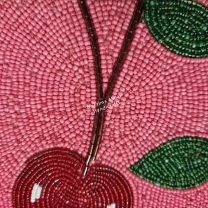 Handmade Cherry Beaded <b>Placemat</b> with Pink Scalloped Edge Decorative Dining <b>Table</b> Mat Wholesale OEM Supplier - Product Image 2