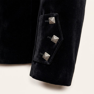 <b>Velvet</b> Doublet <b>Jacket</b> <b>Mens</b> Black Montrose Highland Stand Collar Double Breasted Silver Buttons Special Occasion Outfit - Product Image 5