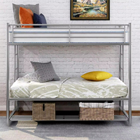 Lit superposé démontable en métal, taille double, pour 2 enfants, adolescents, adultes, pas besoin de sommier, noir