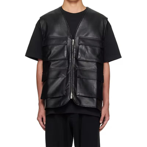 Nouveau gilet en cuir perforé noir pour homme, en cuir de vachette, pour motard, avec logo personnalisé - Product Image 6