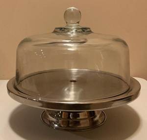 Premium Metal Cake Stand With Glass Dome Featuring Durable Iron Base and Crystal <b>Clear</b> Glass Cover - Product Image 1