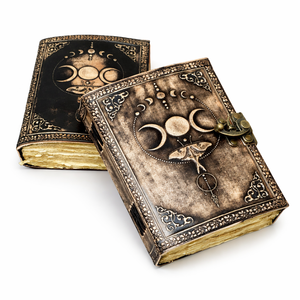 Carnet en cuir vintage Triple Lune Luna Moth fait main, Grimoire de sorcellerie, livre de sorts, journal intime, vente en gros - Product Image 3