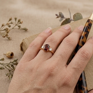 Oval Garnet Engagement <b>Ring</b> 14K Gold Three <b>Stone</b> <b>Ring</b> January Birthstone Promise <b>Ring</b> for Women - Product Image 5
