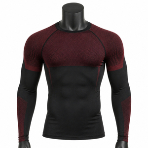 Customizable Men’s Red <b>Black</b> <b>Compression</b> <b>Shirt</b> Long Sleeve Gym Fitness Tight Base Layer Sportswear OEM Wholesale - Product Image 1