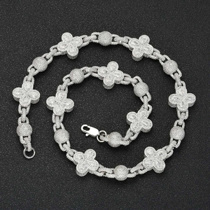 Fashion New Four Leaf Clover Ball <b>Bead</b> <b>Necklace</b> Hiphop Customize 925 Silver VVS Moissanite <b>Bead</b> Rope Chain Bezel Setting - Product Image 1