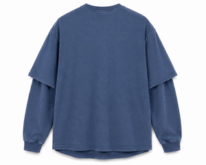 T-shirt à manches longues en coton à col rond pour homme, coupe oversize, double couche, avec logo frontal, anti-boulochage, style streetwear - Product Image 4